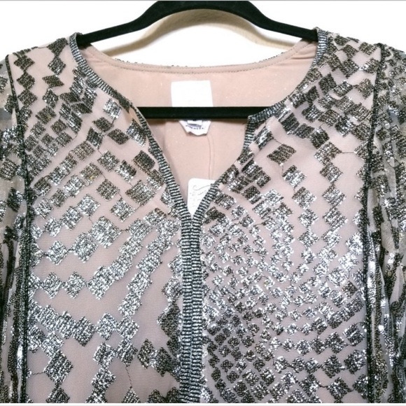 NWT | Free People x Anna Sui Sequin Embroidered Silver Front Slit Maxi Dress XS - Picture 7 of 15